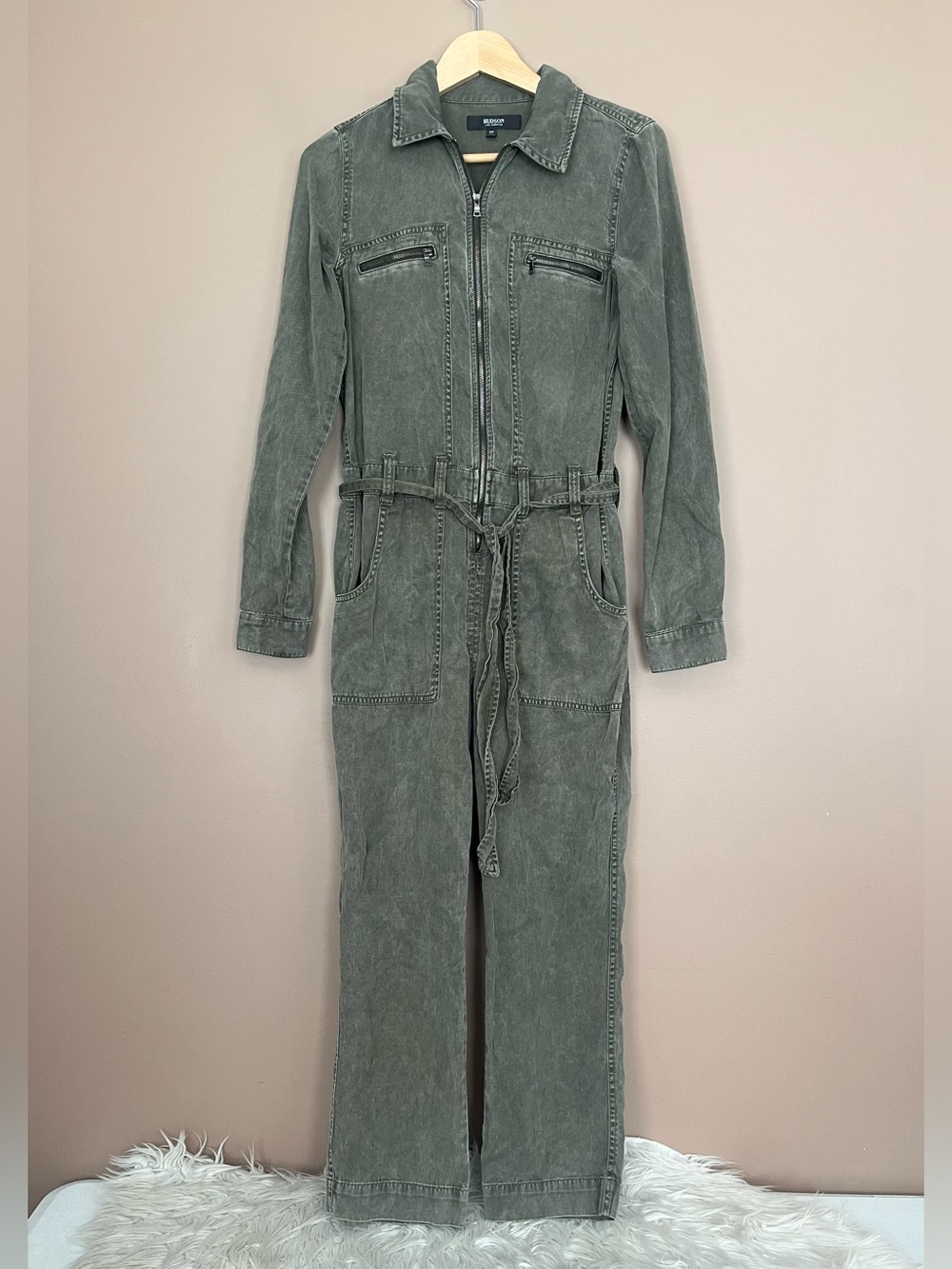 {Hudson} Utility Long Sleeve Jumpsuit in Army Green - Womens Small